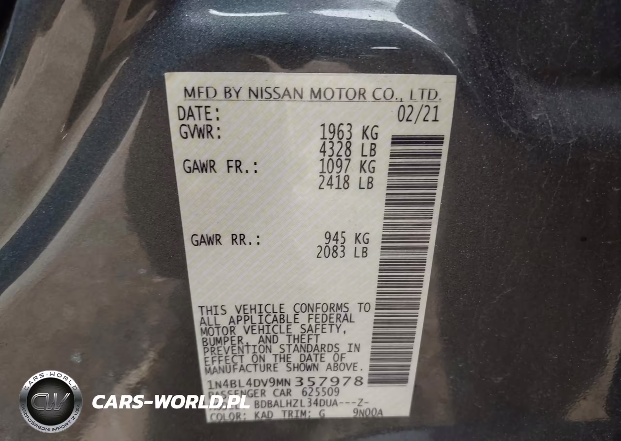 2021 Nissan Altima Sv Fwd VIN:1N4BL4DV9MN357978 - 9
