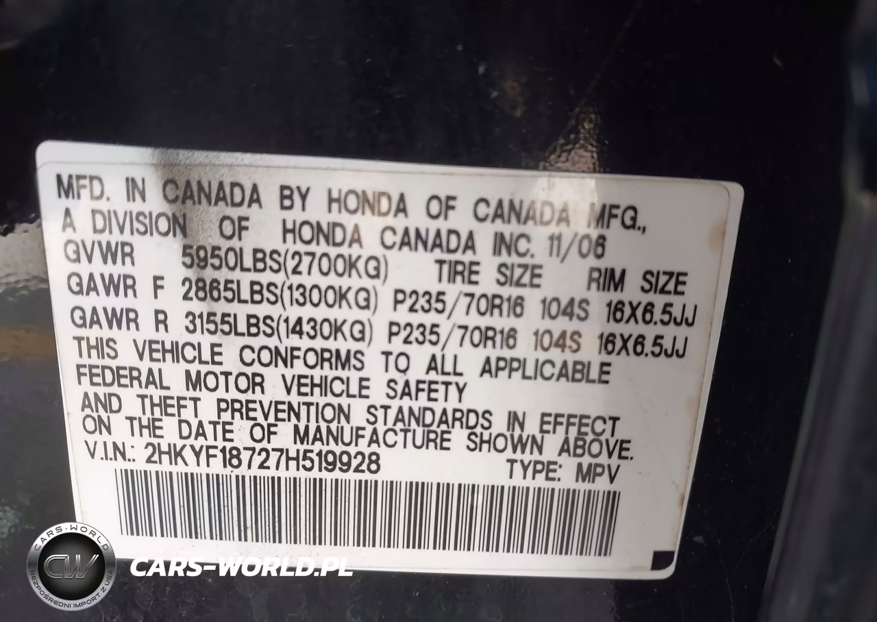 2007 Honda Pilot Ex-L VIN:2HKYF18727H519928 - 9