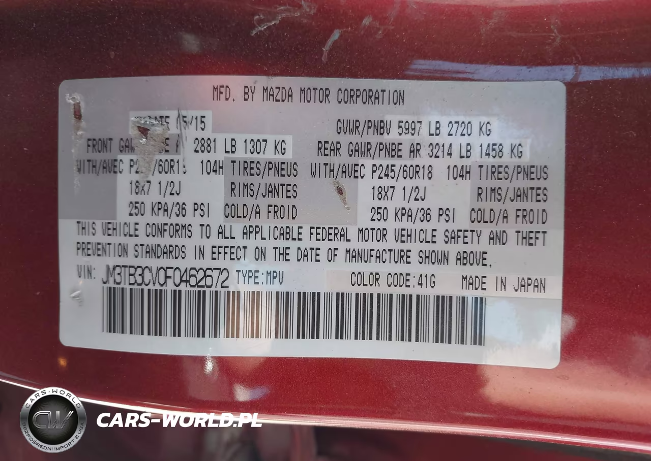 2015 Mazda Cx-9 Touring VIN:JM3TB3CV0F0462672 - 9