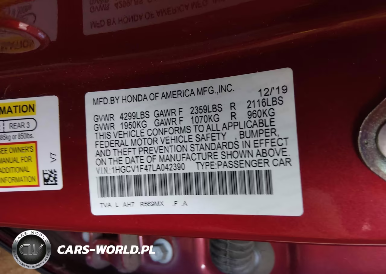 2020 Honda Accord Ex VIN:1HGCV1F47LA042390 - 9