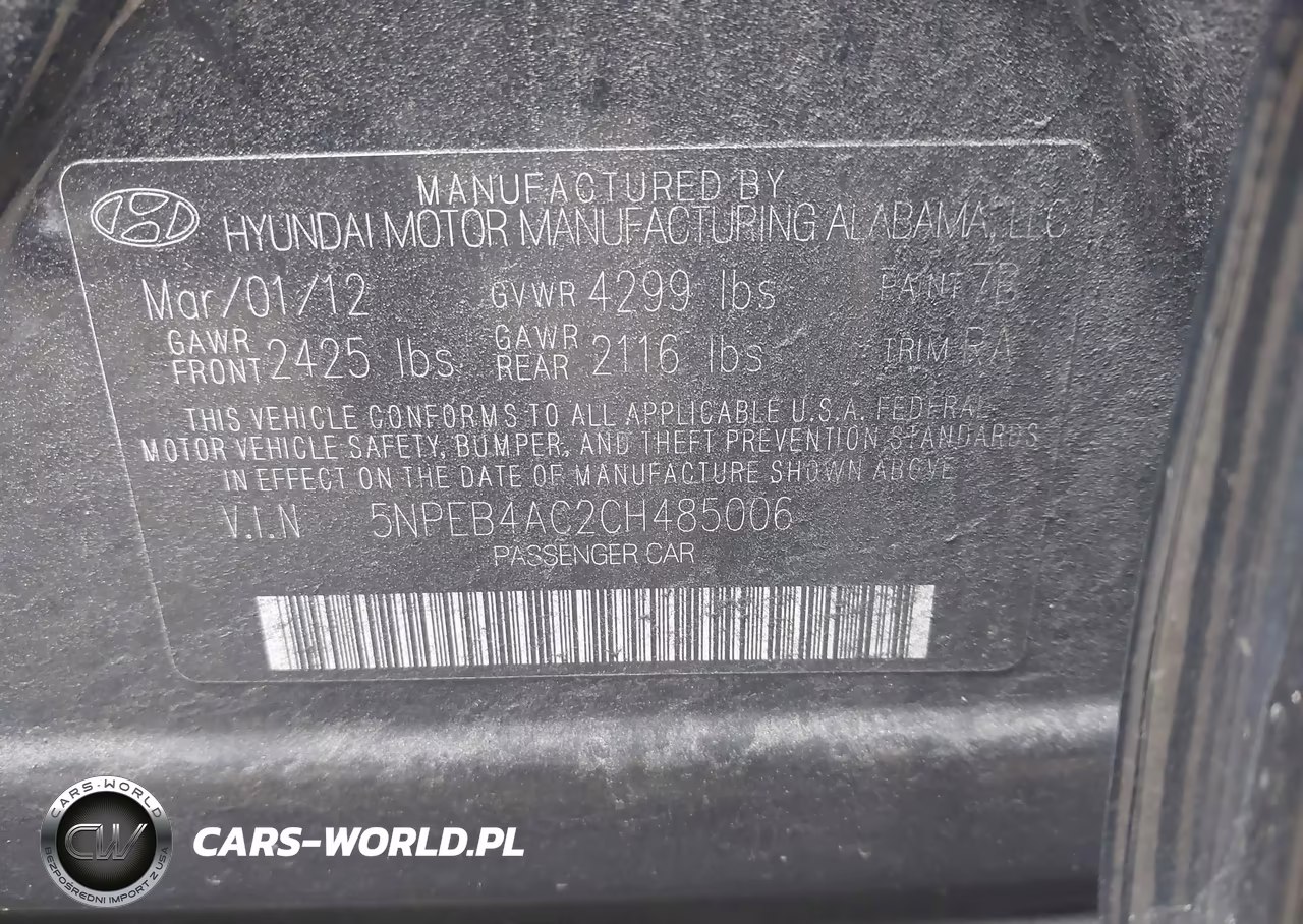 2012 Hyundai Sonata Gls VIN:5NPEB4AC2CH485006 - 9