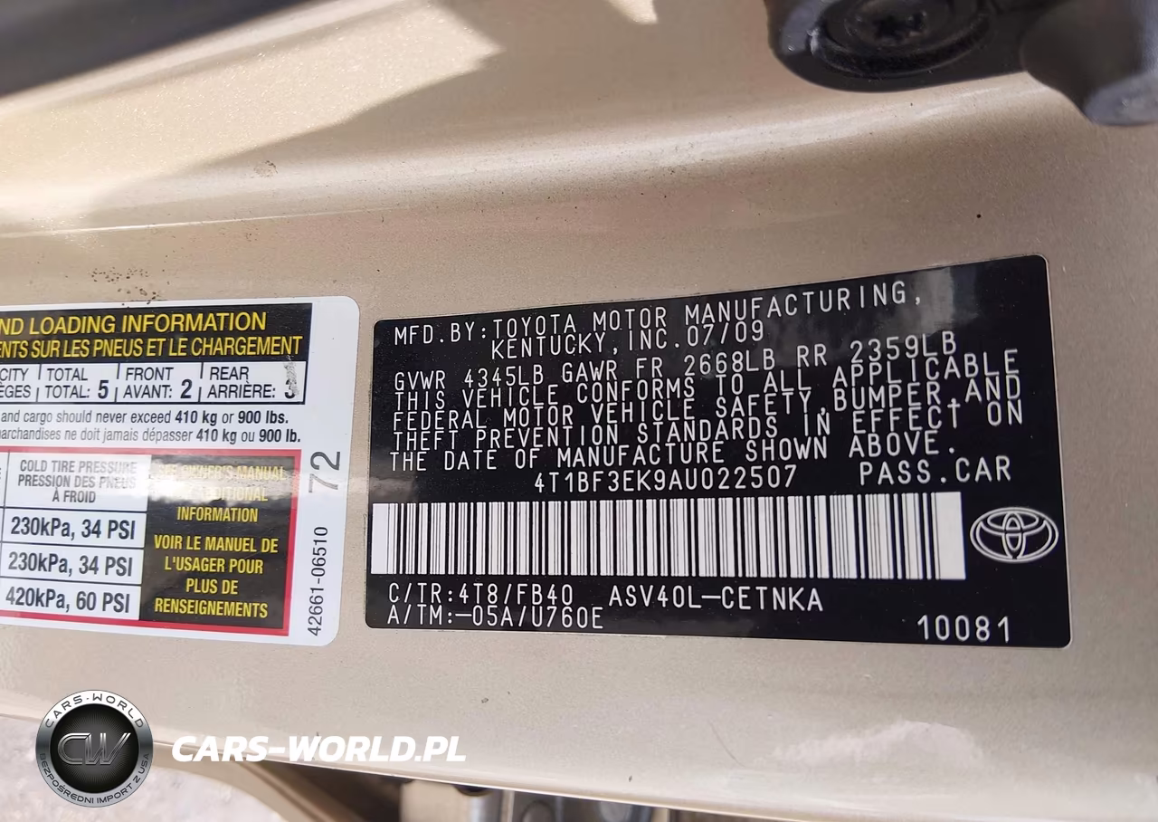 2010 Toyota Camry Le VIN:4T1BF3EK9AU022507 - 9