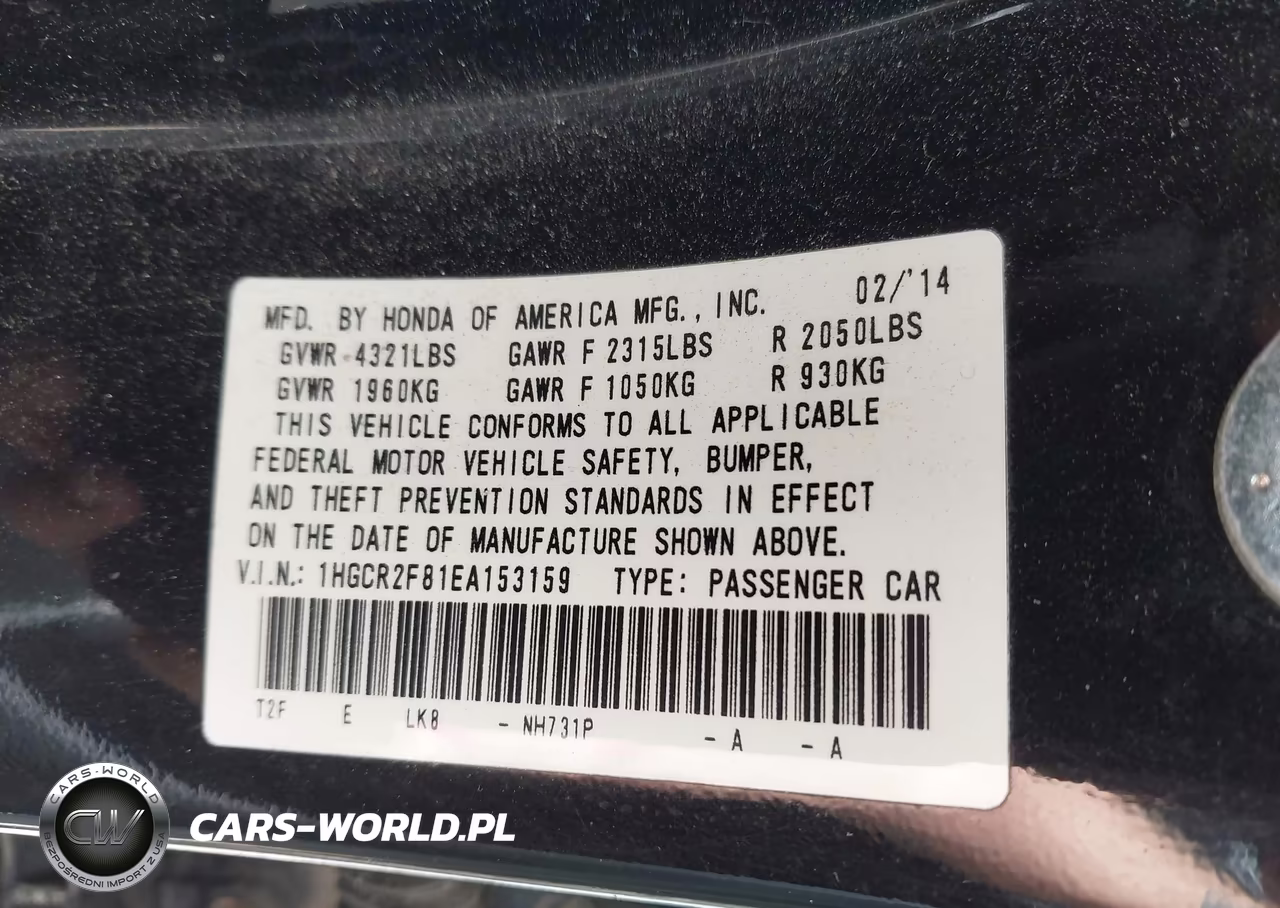 2014 Honda Accord Ex-L VIN:1HGCR2F81EA153159 - 9