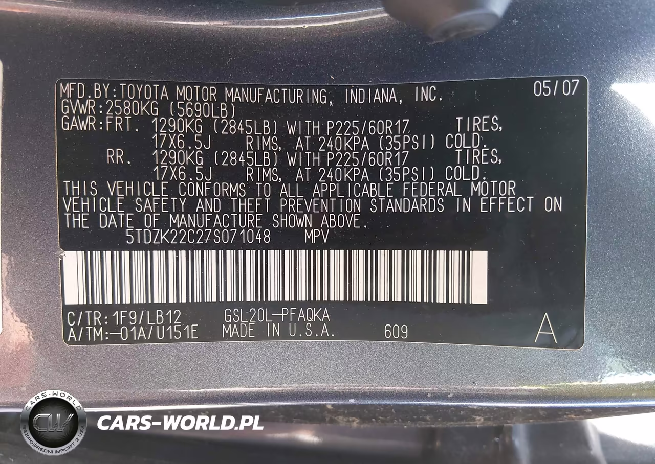 2007 Toyota Sienna Xle Limited VIN:5TDZK22C27S071048 - 9