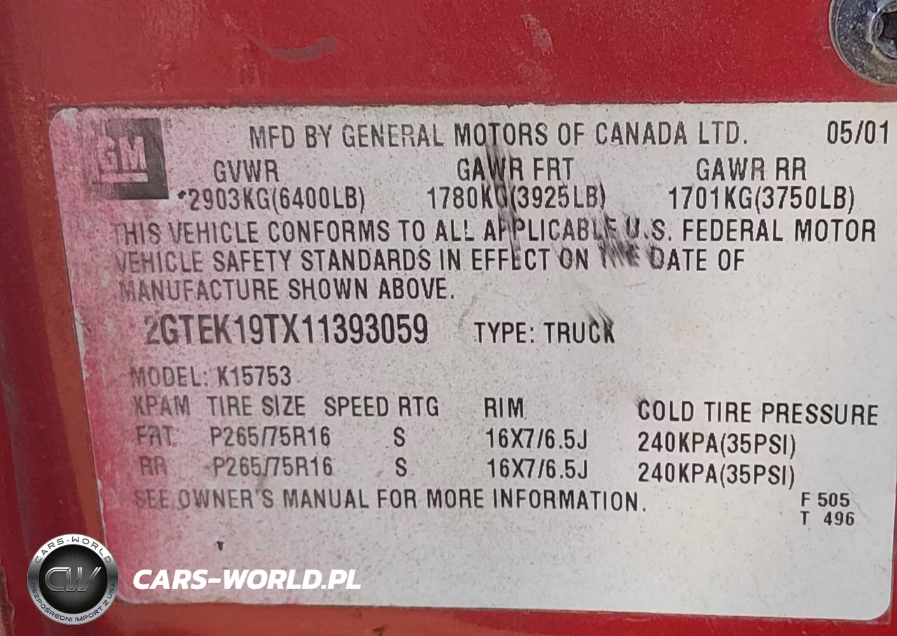 2001 GMC Sierra 1500 Sle VIN:2GTEK19TX11393059 - 9