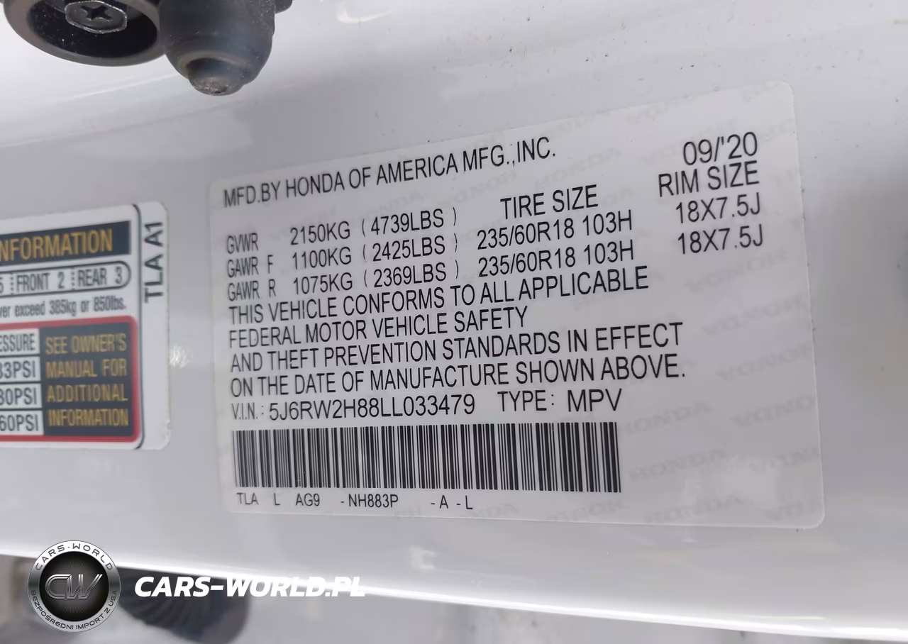 2020 Honda Cr-V Awd Ex-L VIN:5J6RW2H88LL033479 - 9