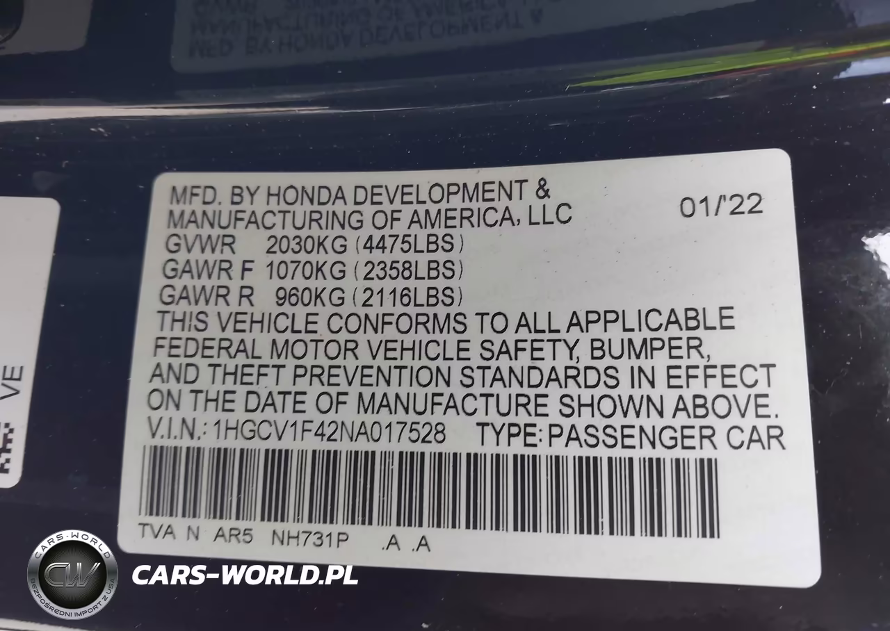 2022 Honda Accord Sport Special Edition VIN:1HGCV1F42NA017528 - 9