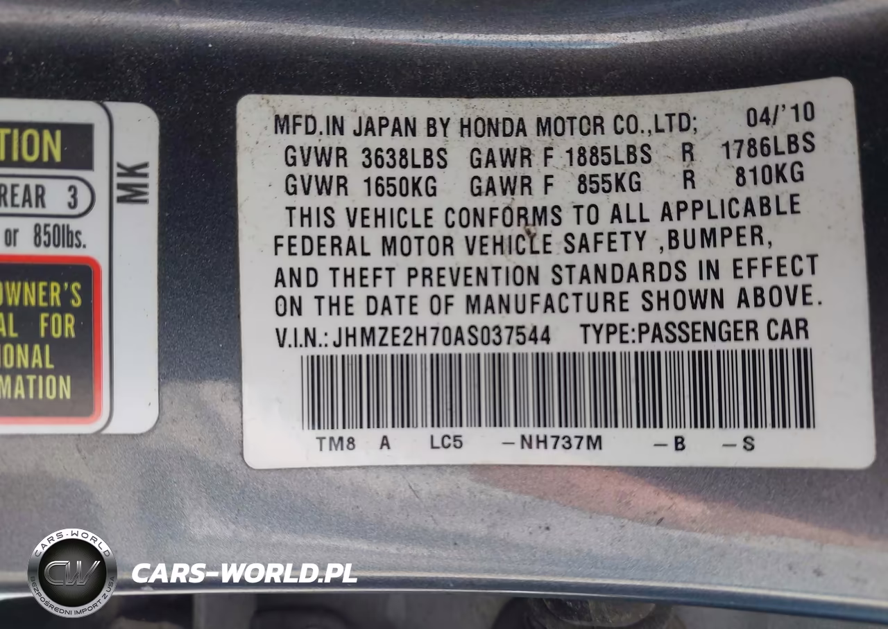 2010 Honda Insight Ex VIN:JHMZE2H70AS037544 - 9