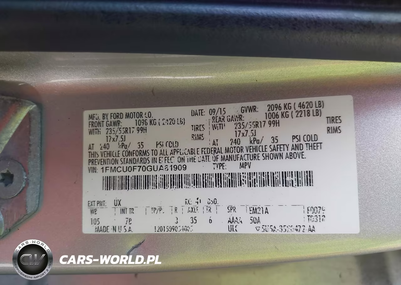 2016 Ford Escape S VIN:1FMCU0F70GUA81909 - 9