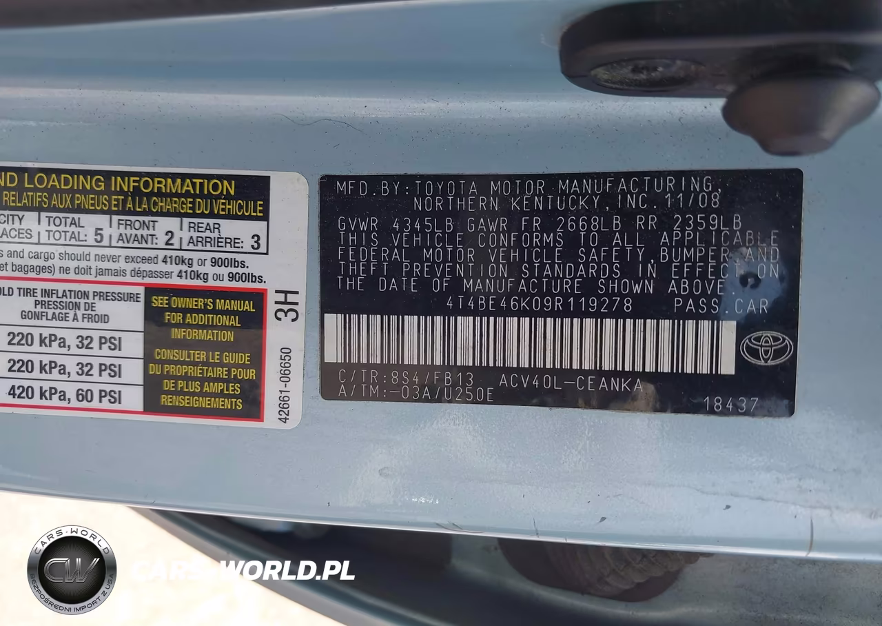 2009 Toyota Camry Le VIN:4T4BE46K09R119278 - 9