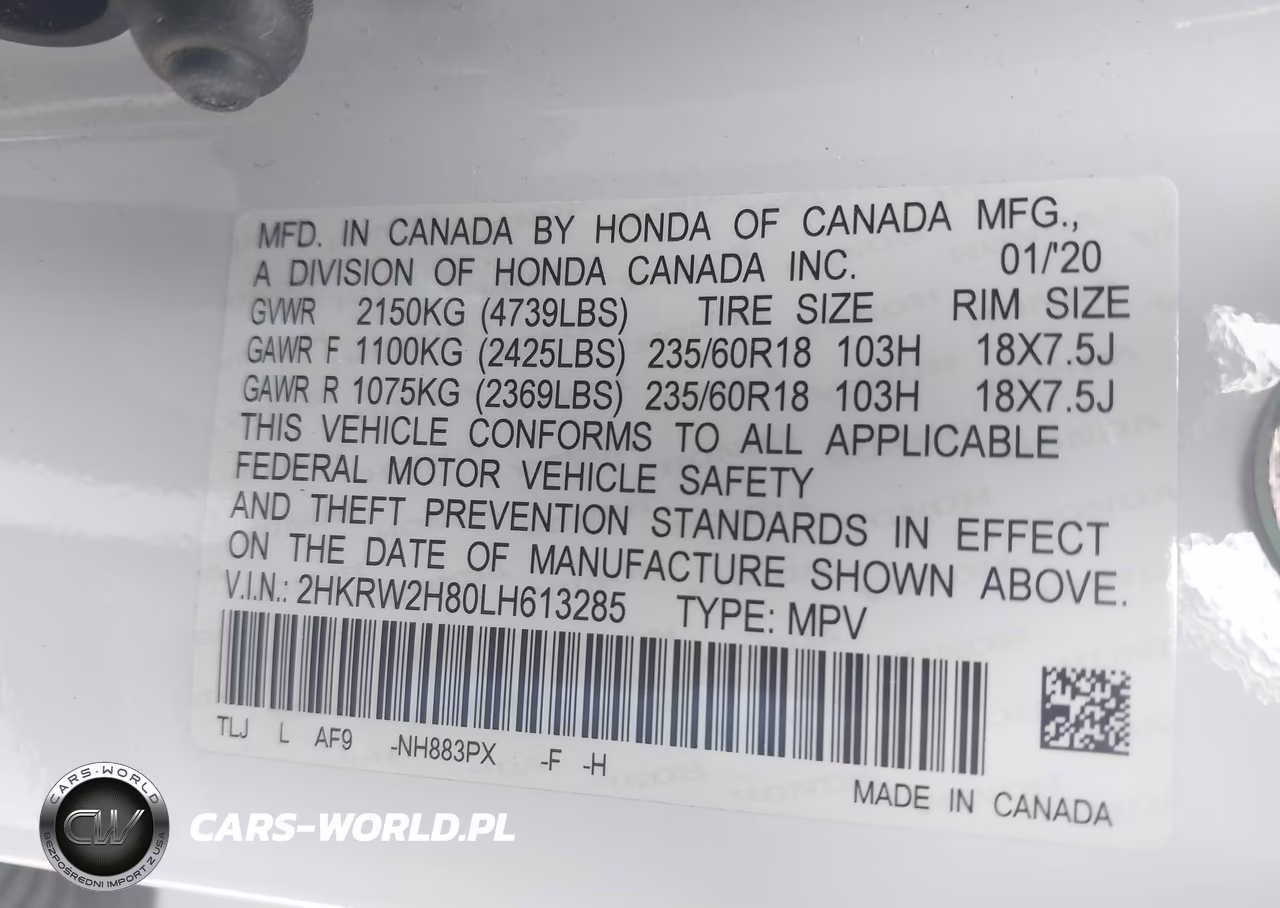 2020 Honda Cr-V Awd Ex-L VIN:2HKRW2H80LH613285 - 9