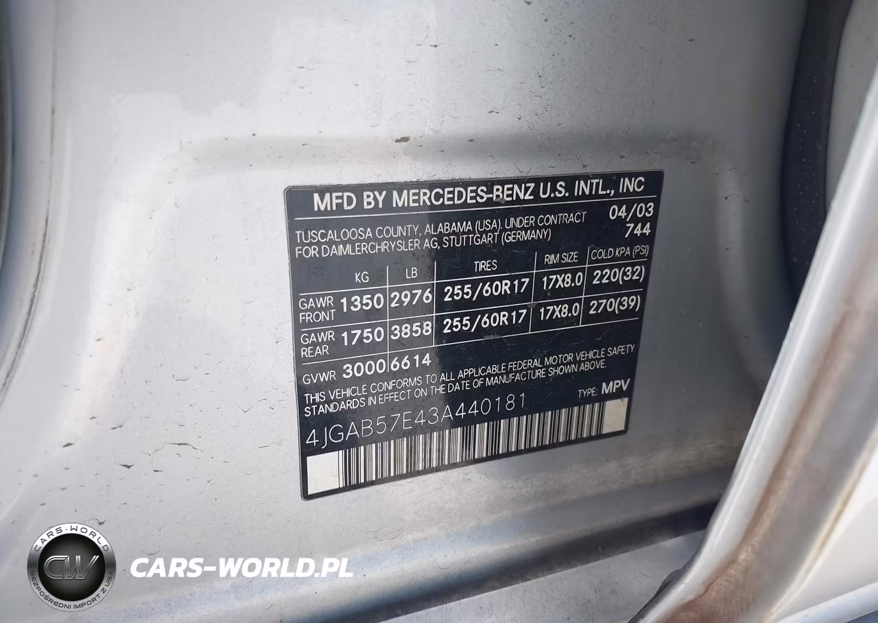 2003 Mercedes-Benz Ml 350 VIN:4JGAB57E43A440181 - 9