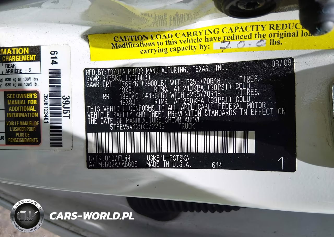 2009 Toyota Tundra Grade 5.7L V8 VIN:5TFEV54129X072233 - 9