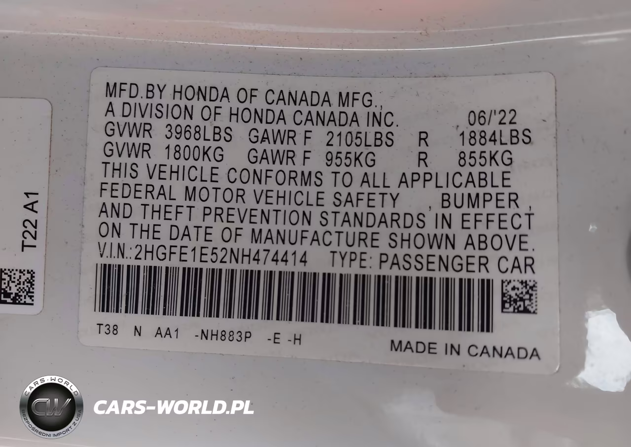 2022 Honda Civic Si Sedan VIN:2HGFE1E52NH474414 - 9