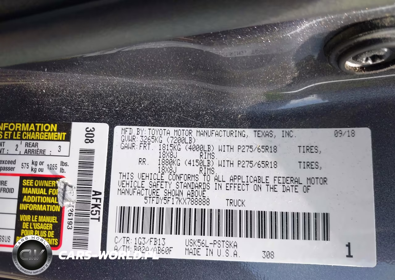 2019 Toyota Tundra Sr5 5.7L V8 VIN:5TFDY5F17KX788888 - 9