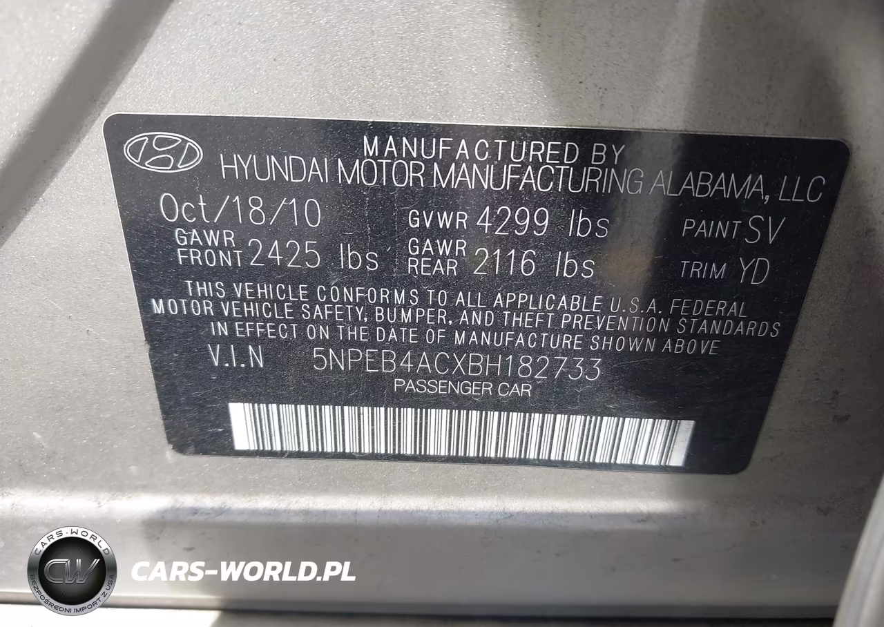 2011 Hyundai Sonata Gls VIN:5NPEB4ACXBH182733 - 9