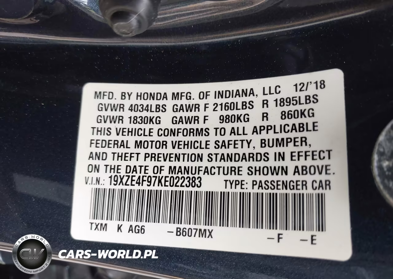 2019 Honda Insight Touring VIN:19XZE4F97KE022383 - 9