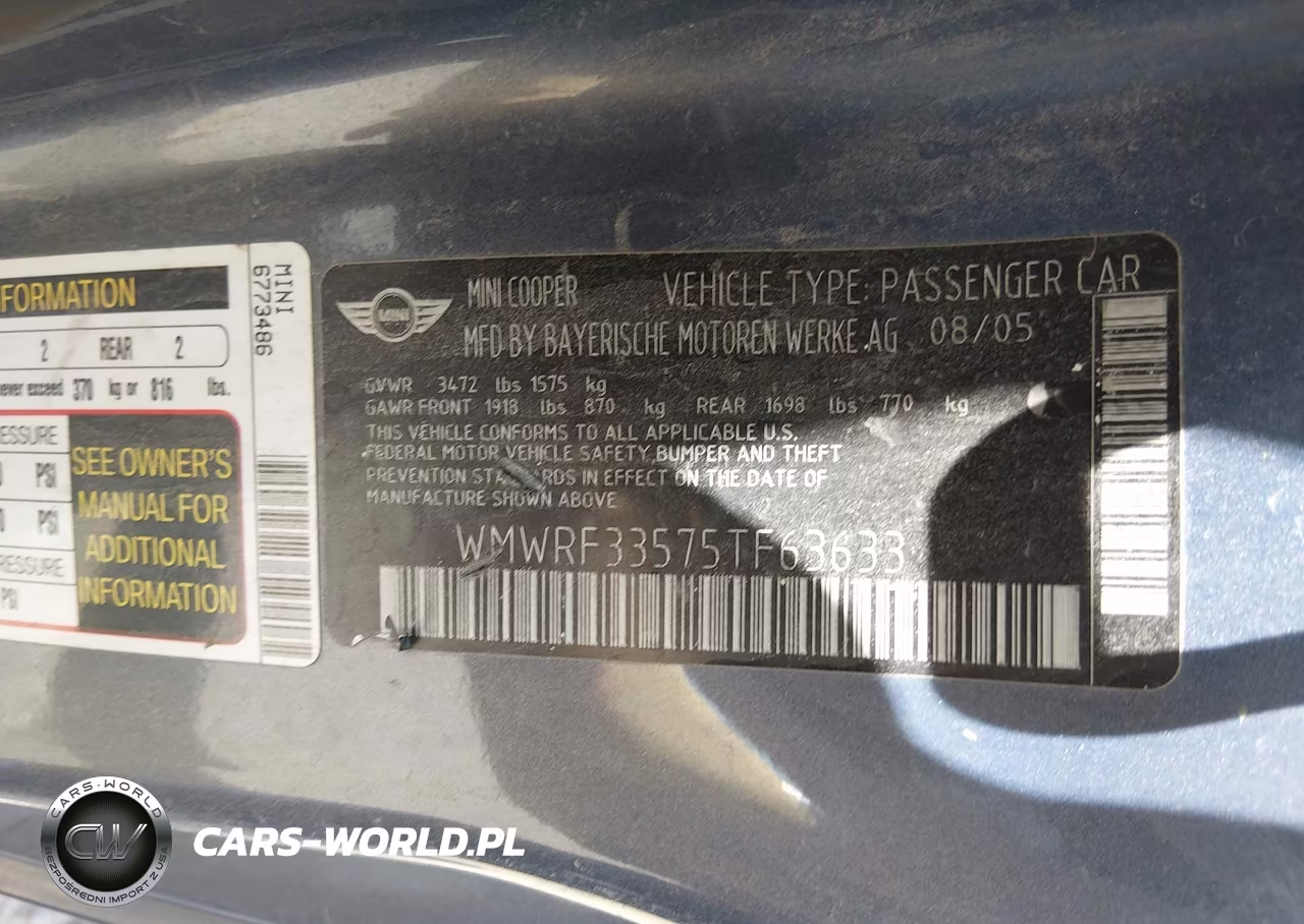 2005 Mini Cooper VIN:WMWRF33575TF63633 - 9