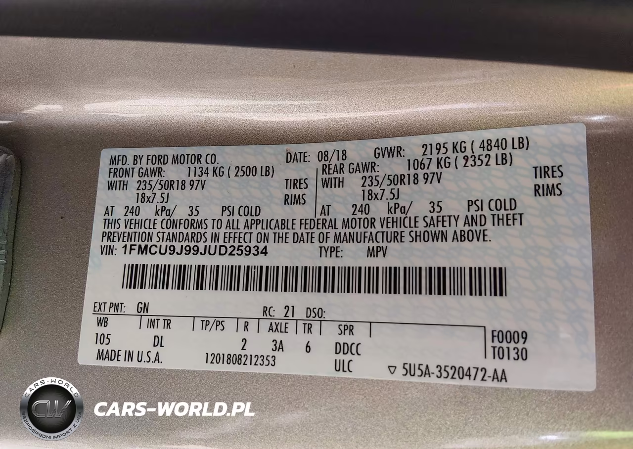 2018 Ford Escape Titanium VIN:1FMCU9J99JUD25934 - 9