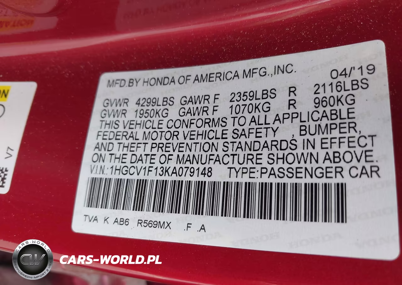 2019 Honda Accord Lx VIN:1HGCV1F13KA079148 - 9