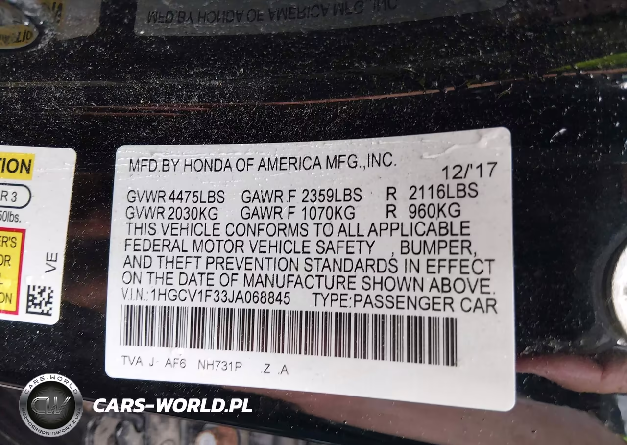 2018 Honda Accord Sport VIN:1HGCV1F33JA068845 - 9