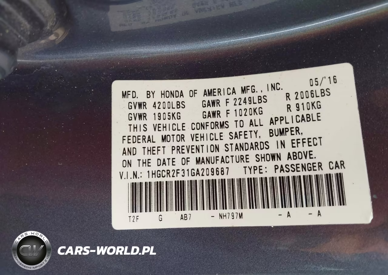 2016 Honda Accord Lx VIN:1HGCR2F31GA209687 - 9