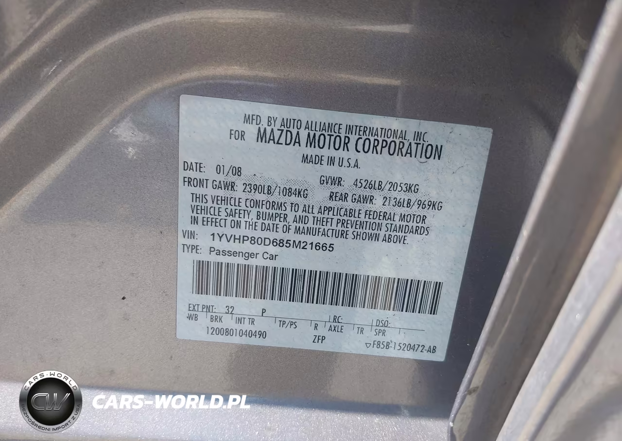 2008 Mazda Mazda6 S Sport Ve VIN:1YVHP80D685M21665 - 9