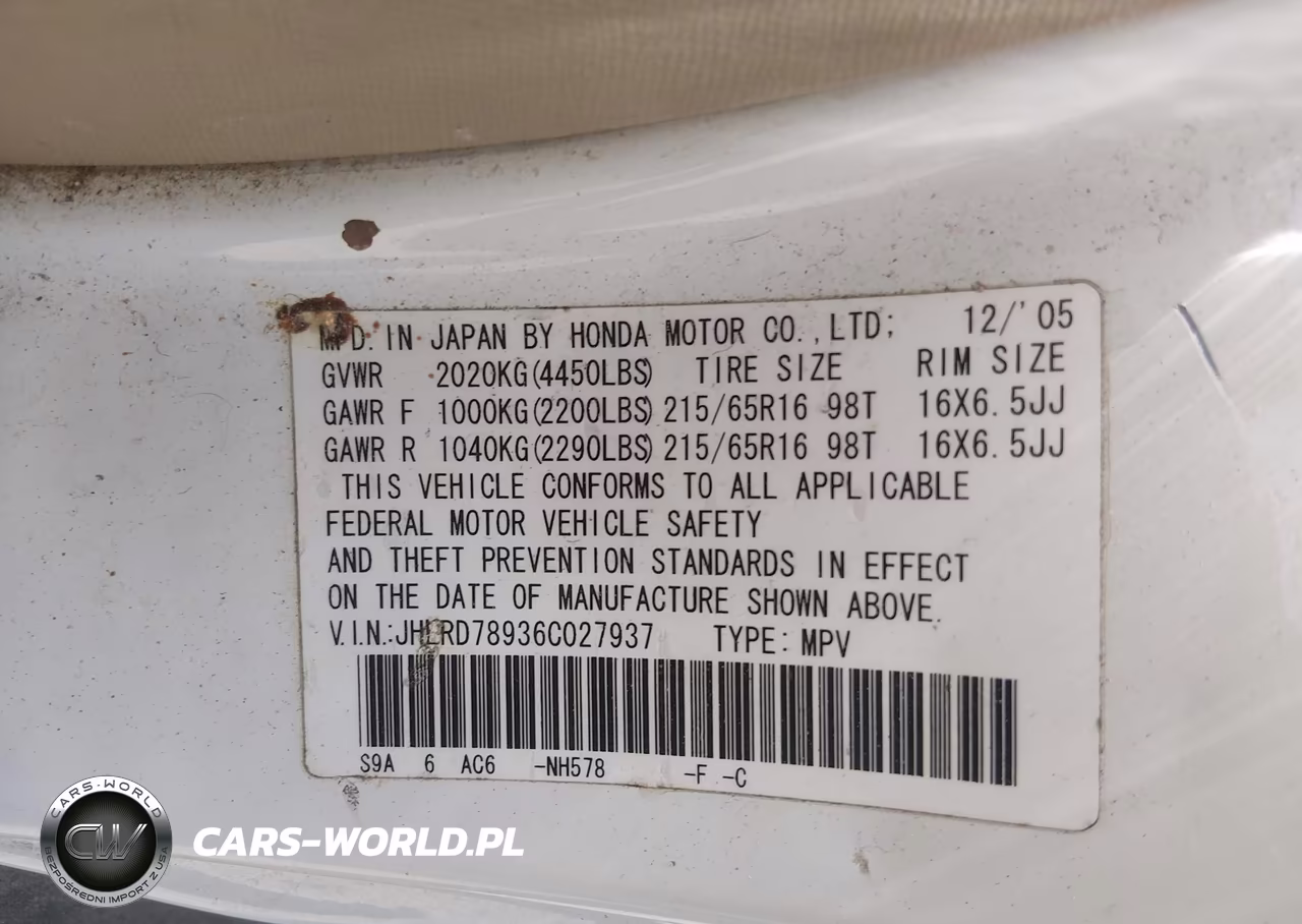 2006 Honda Cr-V Se VIN:JHLRD78936C027937 - 9