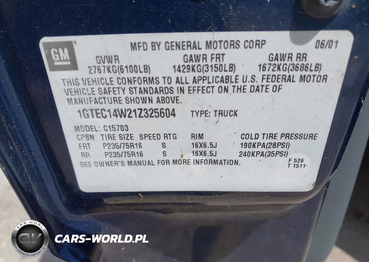 2001 GMC Sierra 1500 Sl VIN:1GTEC14W21Z325604 - 9