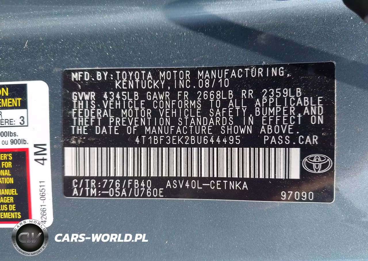 2011 Toyota Camry Le VIN:4T1BF3EK2BU644495 - 9