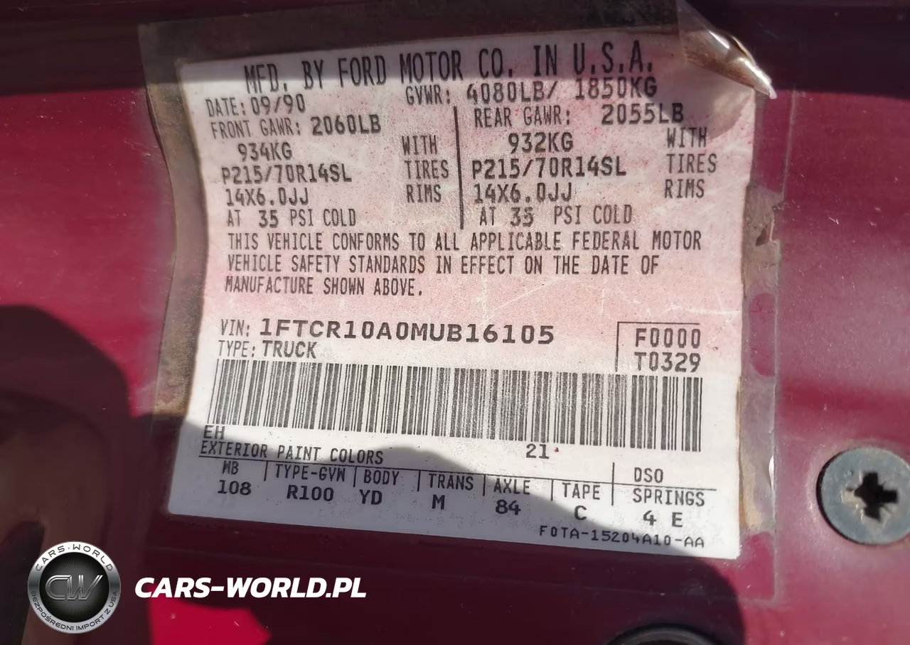 1991 Ford Ranger VIN:1FTCR10A0MUB16105 - 9