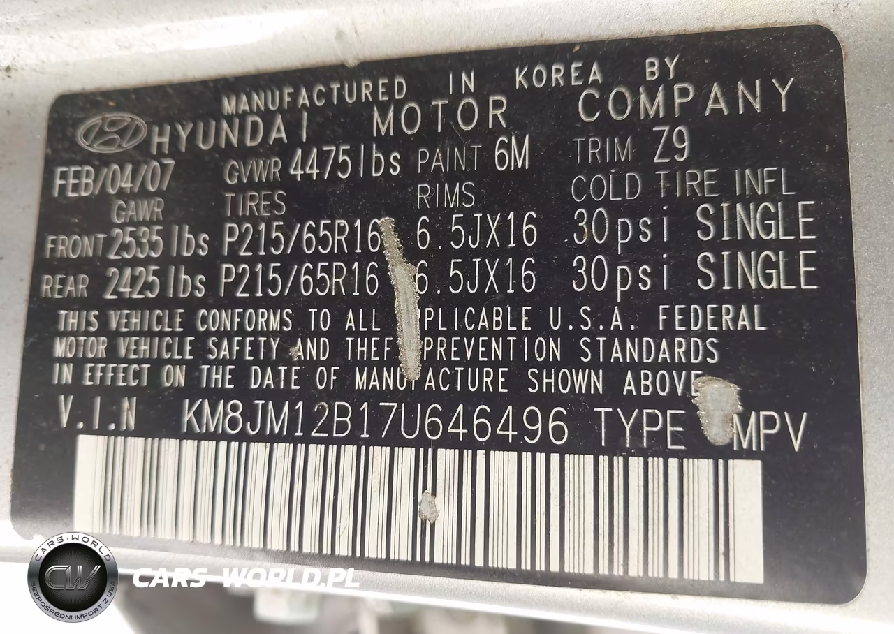 2007 Hyundai Tucson Gls VIN:KM8JM12B17U646496 - 9