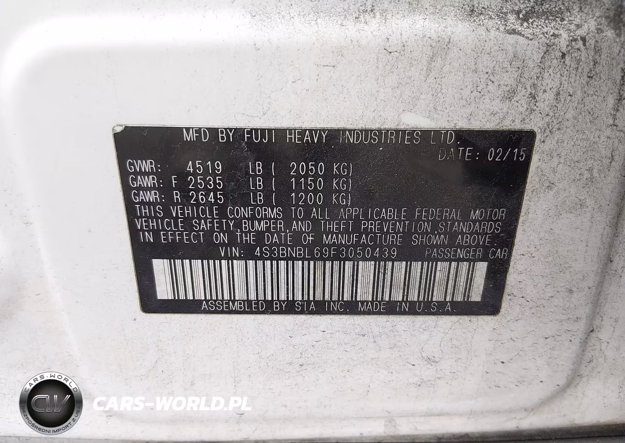 2015 Subaru Legacy 2.5I Limited VIN:4S3BNBL69F3050439 - 9
