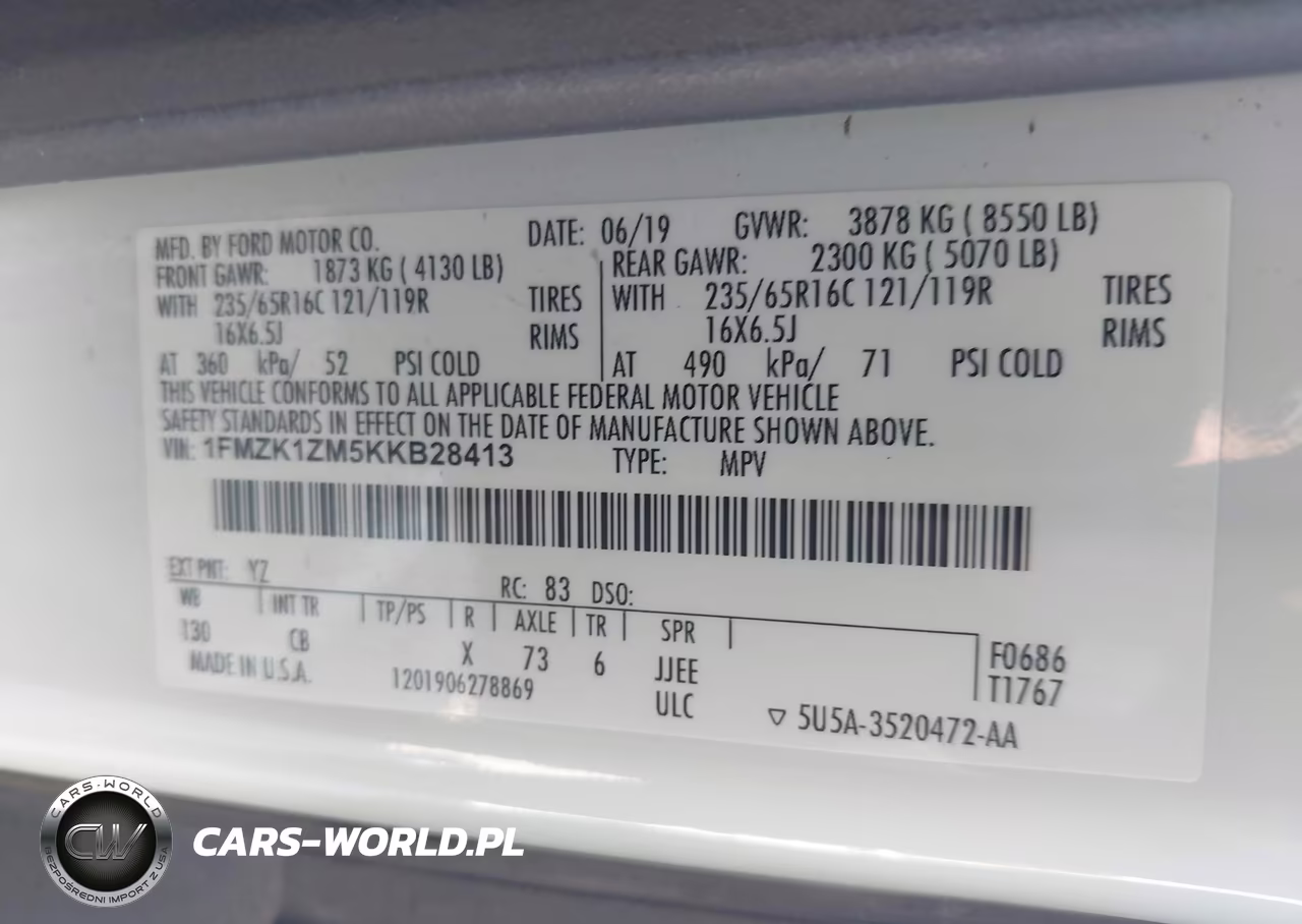 2019 Ford Transit-150 Xl VIN:1FMZK1ZM5KKB28413 - 9