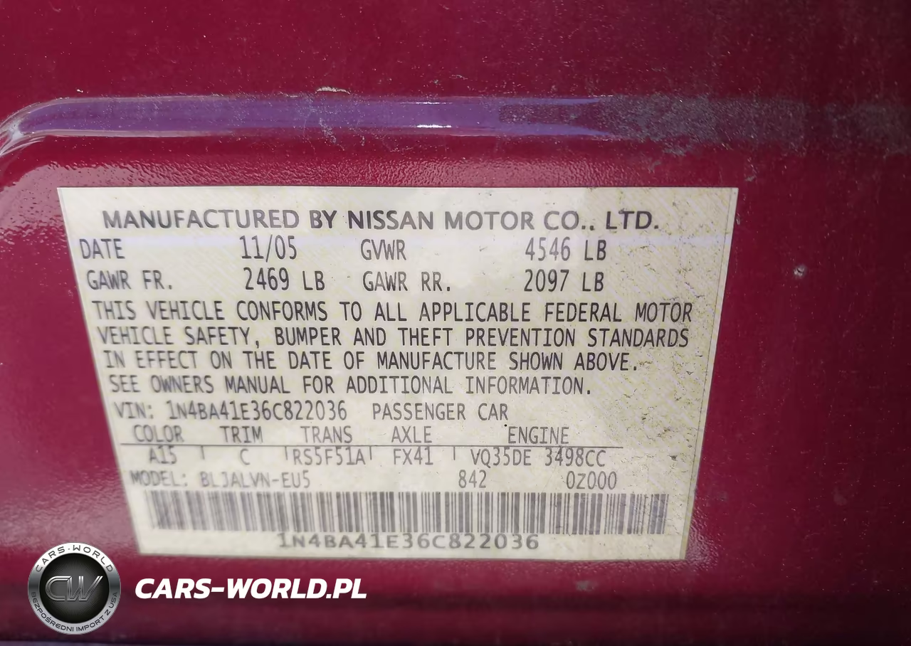 2006 Nissan Maxima 3.5 Se VIN:1N4BA41E36C822036 - 9