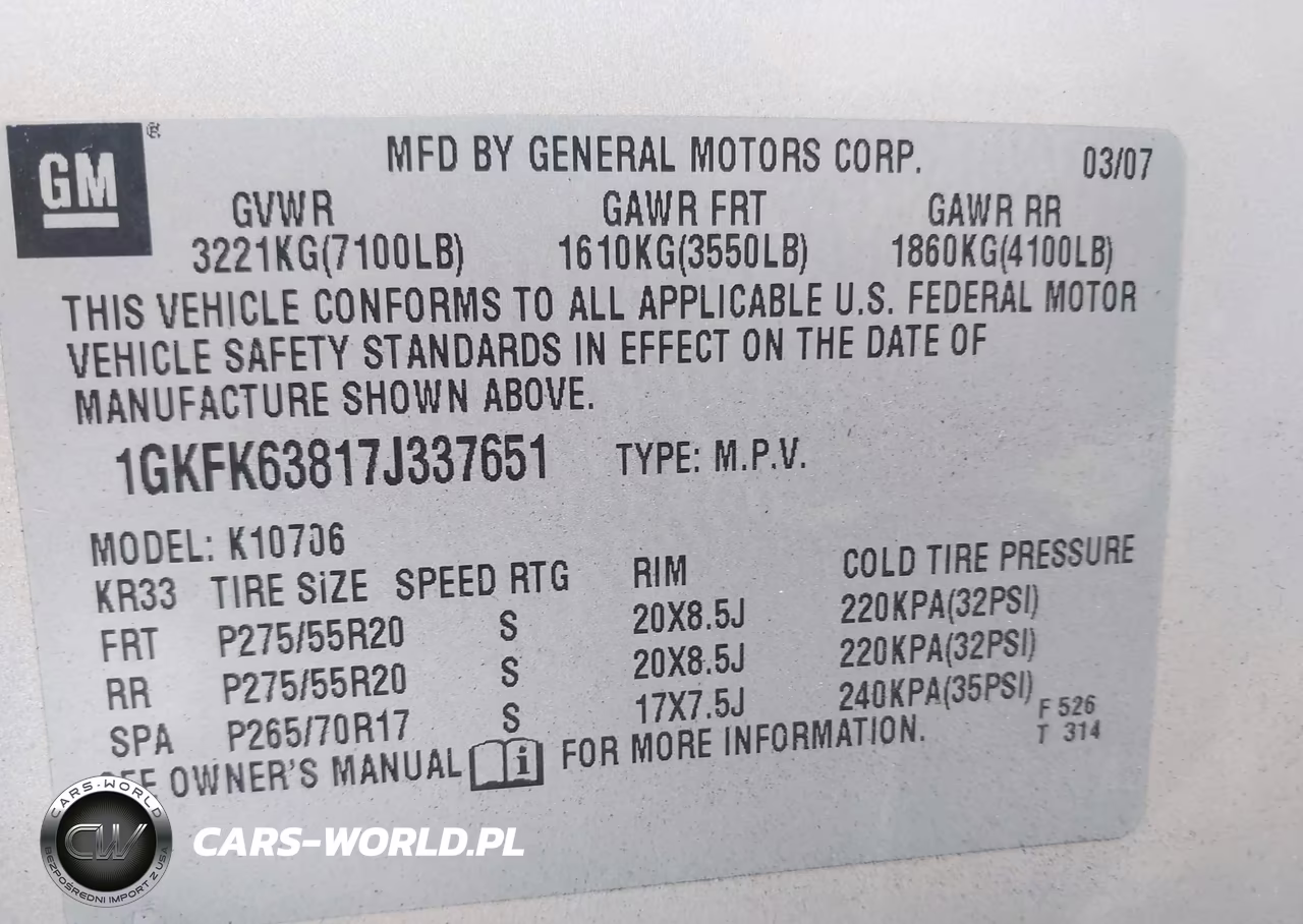 2007 GMC Yukon Denali VIN:1GKFK63817J337651 - 9