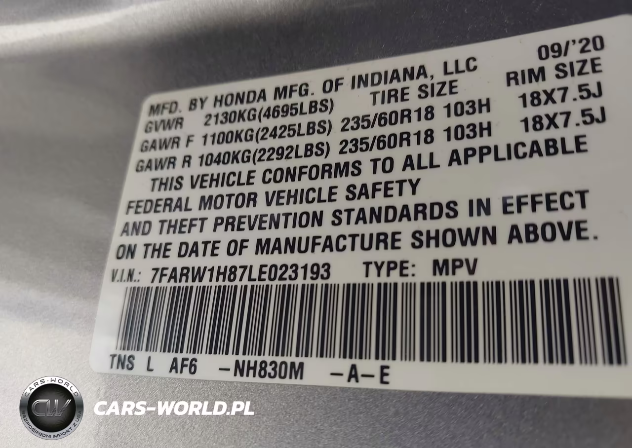 2020 Honda Cr-V 2Wd Ex-L VIN:7FARW1H87LE023193 - 9
