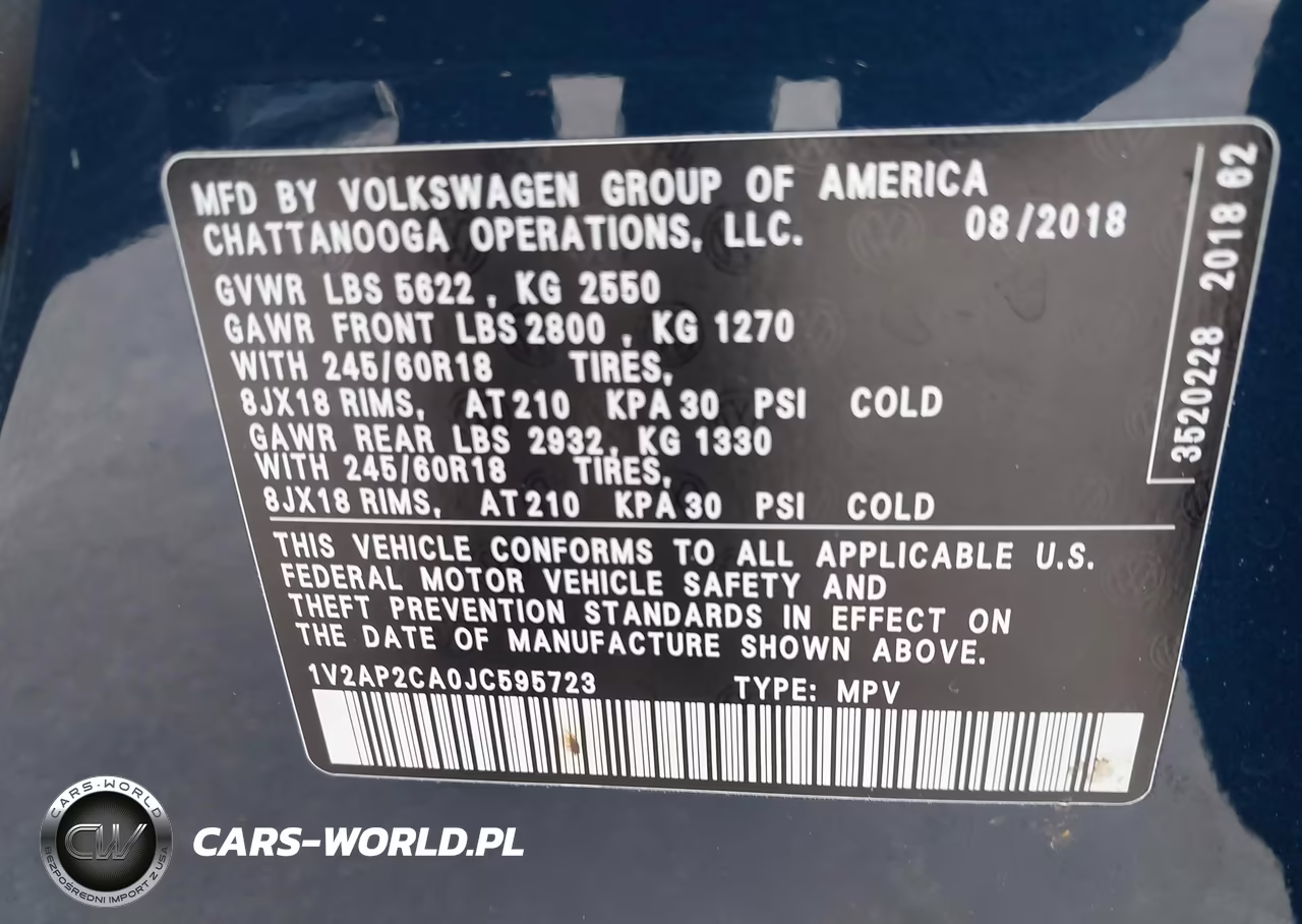 2018 Volkswagen Atlas 2.0T S VIN:1V2AP2CA0JC595723 - 9