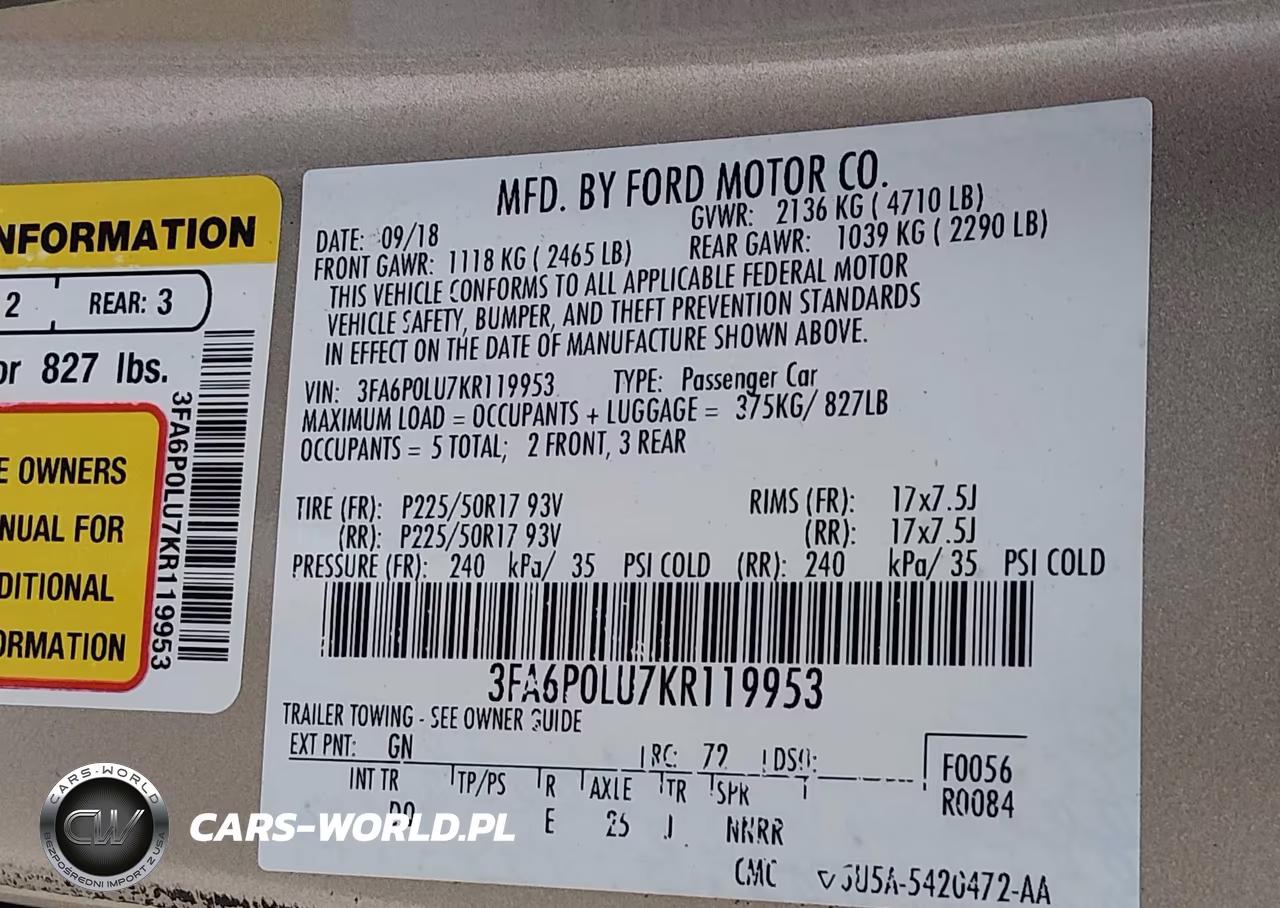 2019 Ford Fusion Hybrid Se VIN:3FA6P0LU7KR119953 - 9
