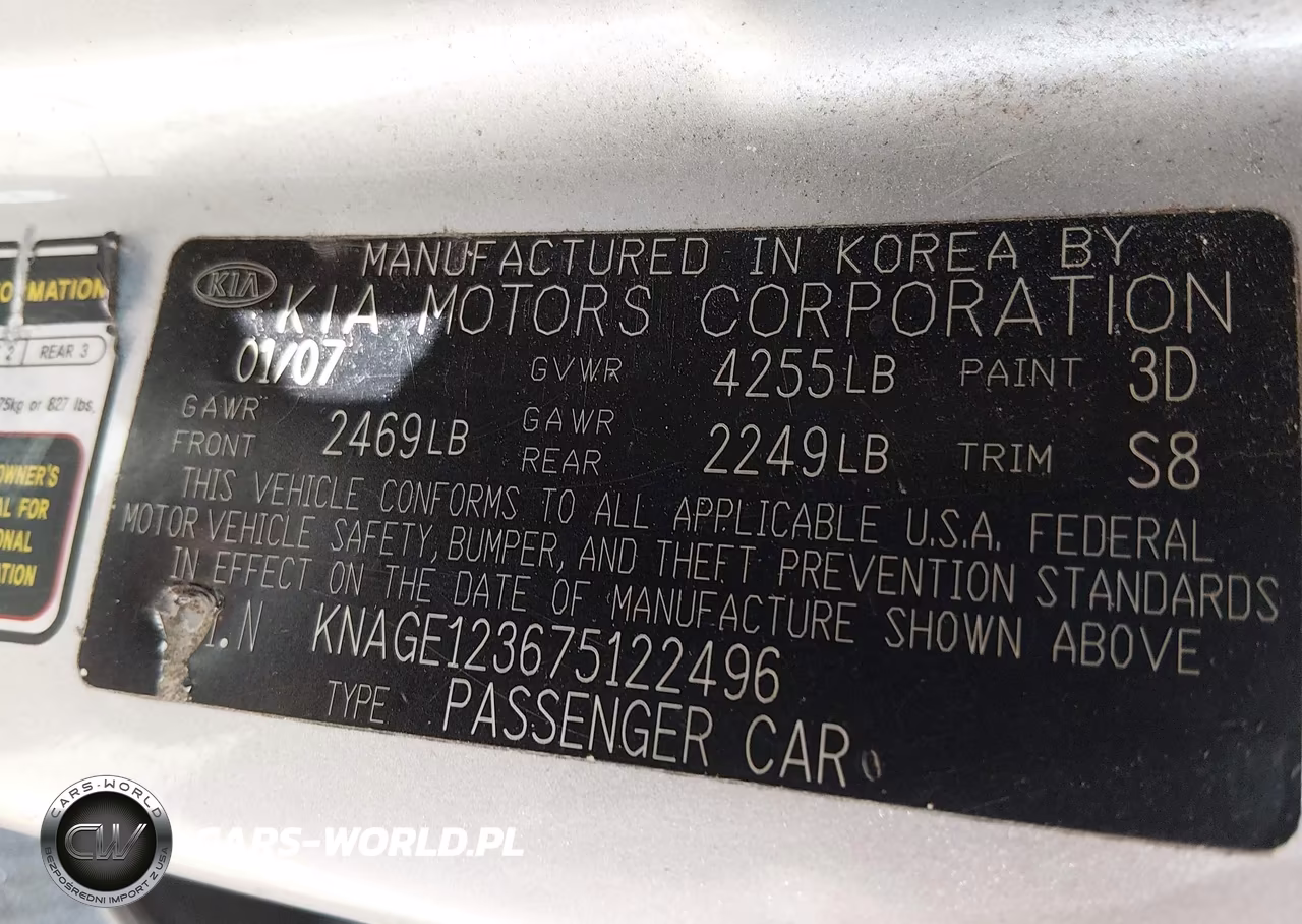 2007 Kia Optima Lx VIN:KNAGE123675122496 - 9