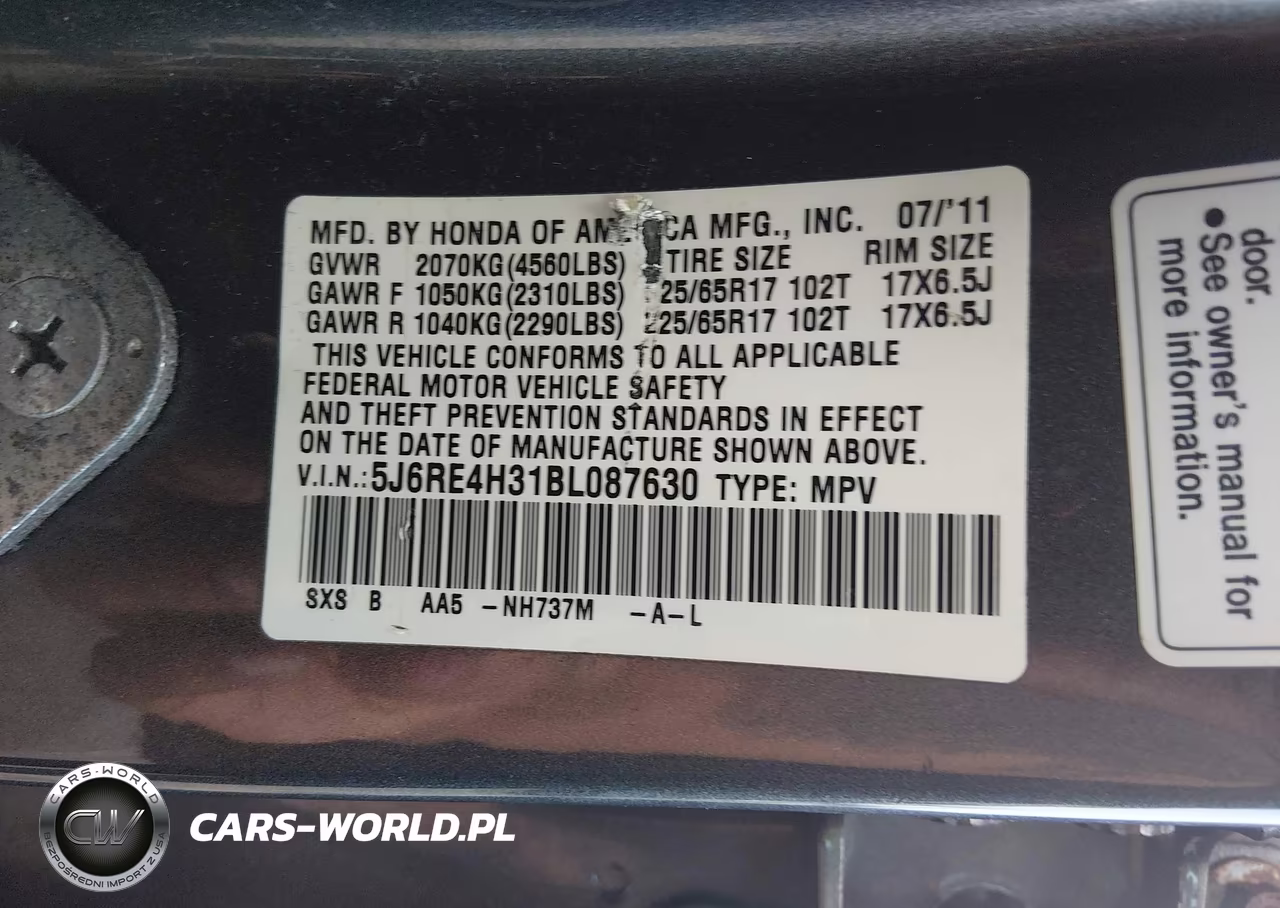 2011 Honda Cr-V Lx VIN:5J6RE4H31BL087630 - 9