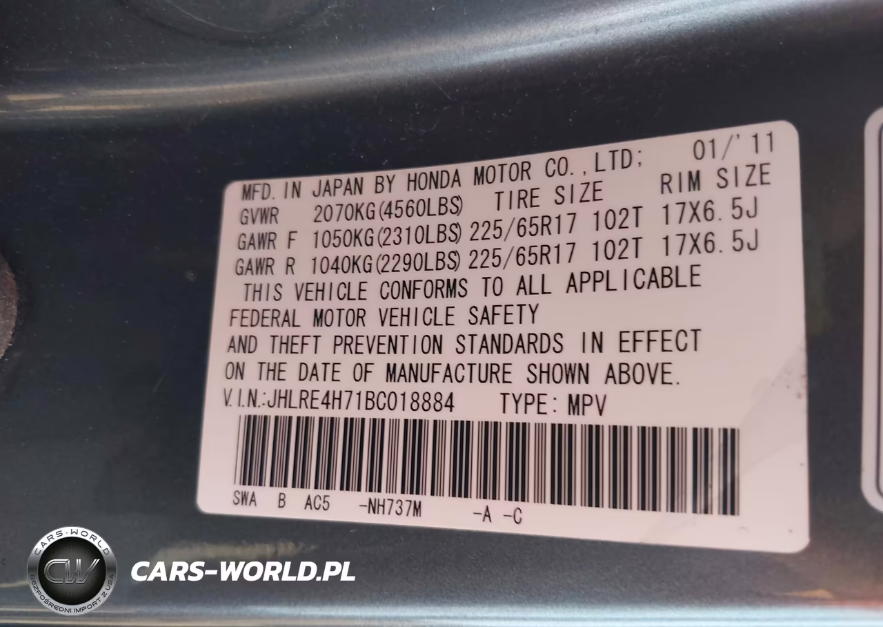 2011 Honda Cr-V Ex-L VIN:JHLRE4H71BC018884 - 9
