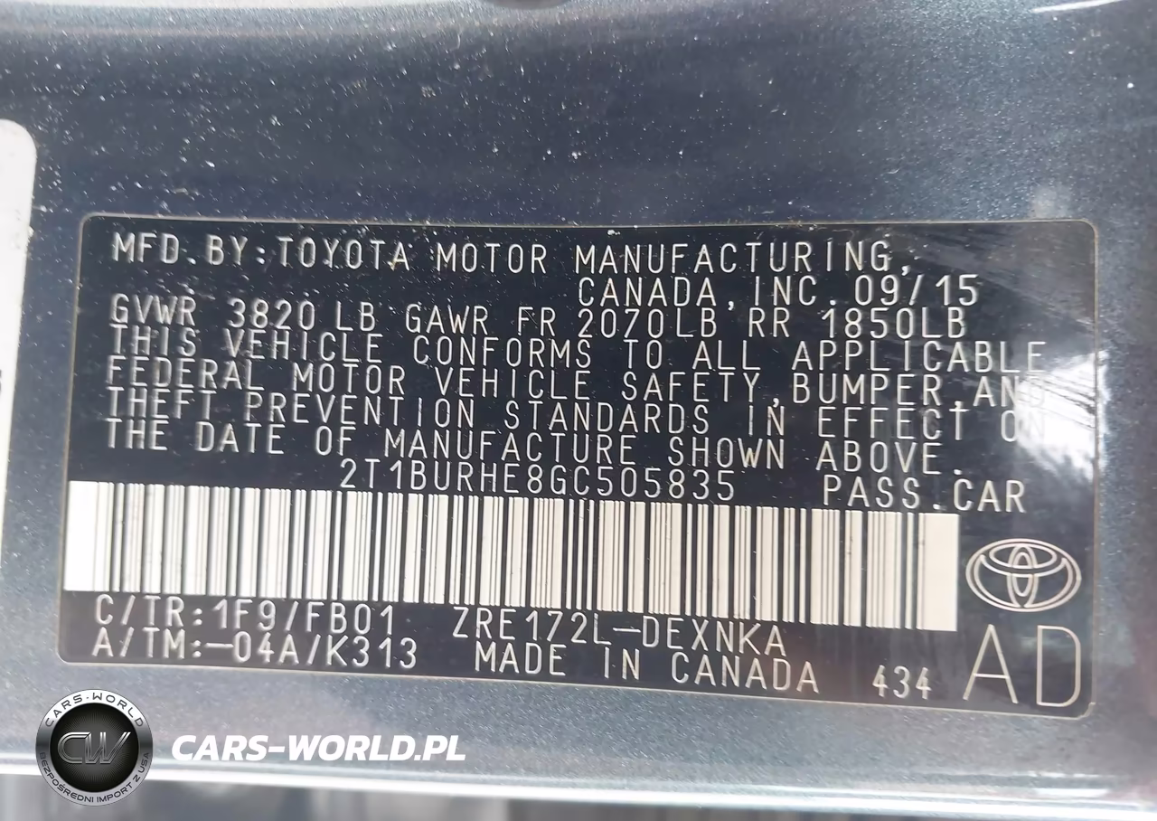 2016 Toyota Corolla Le VIN:2T1BURHE8GC505835 - 9