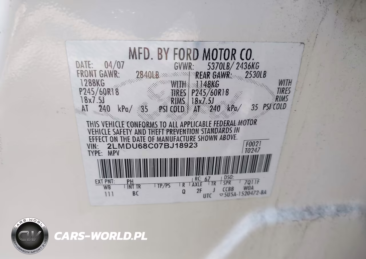 2007 Lincoln Mkx VIN:2LMDU68C07BJ18923 - 9