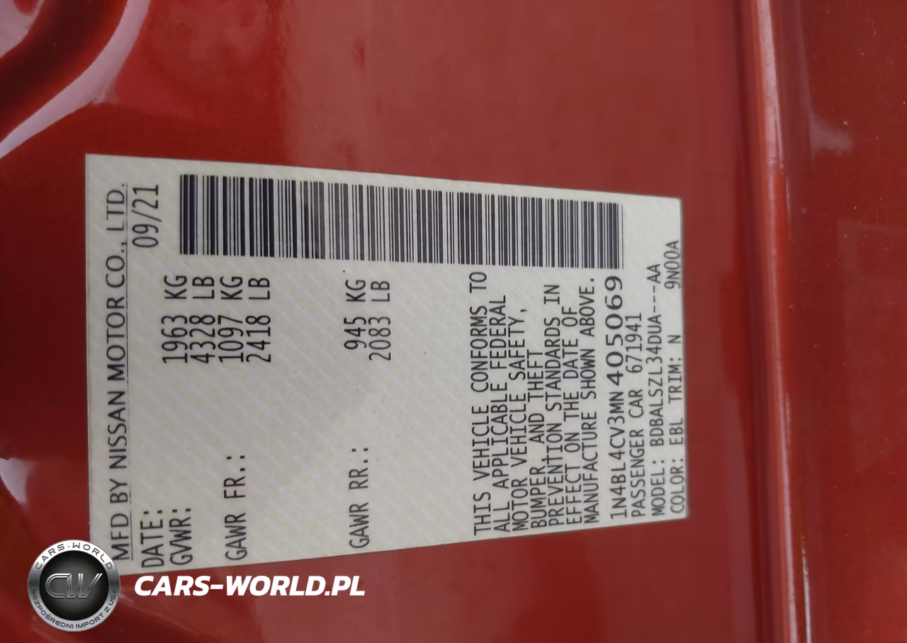 2021 Nissan Altima Sr Fwd VIN:1N4BL4CV3MN405069 - 9