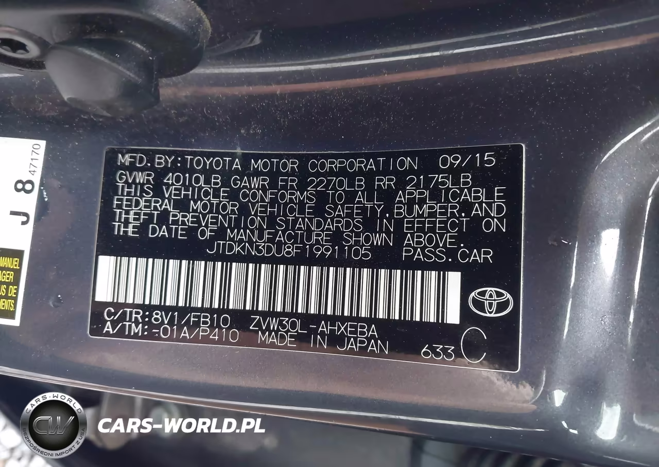 2015 Toyota Prius Two VIN:JTDKN3DU8F1991105 - 9