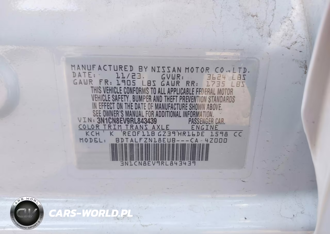 2024 Nissan Versa 1.6 Sv VIN:3N1CN8EV9RL843439 - 9