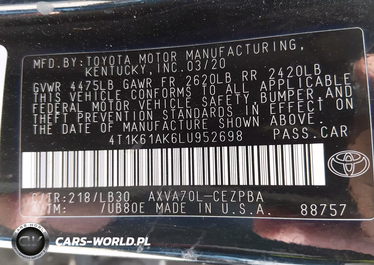 2020 Toyota Camry Xse VIN:4T1K61AK6LU952698 - 9