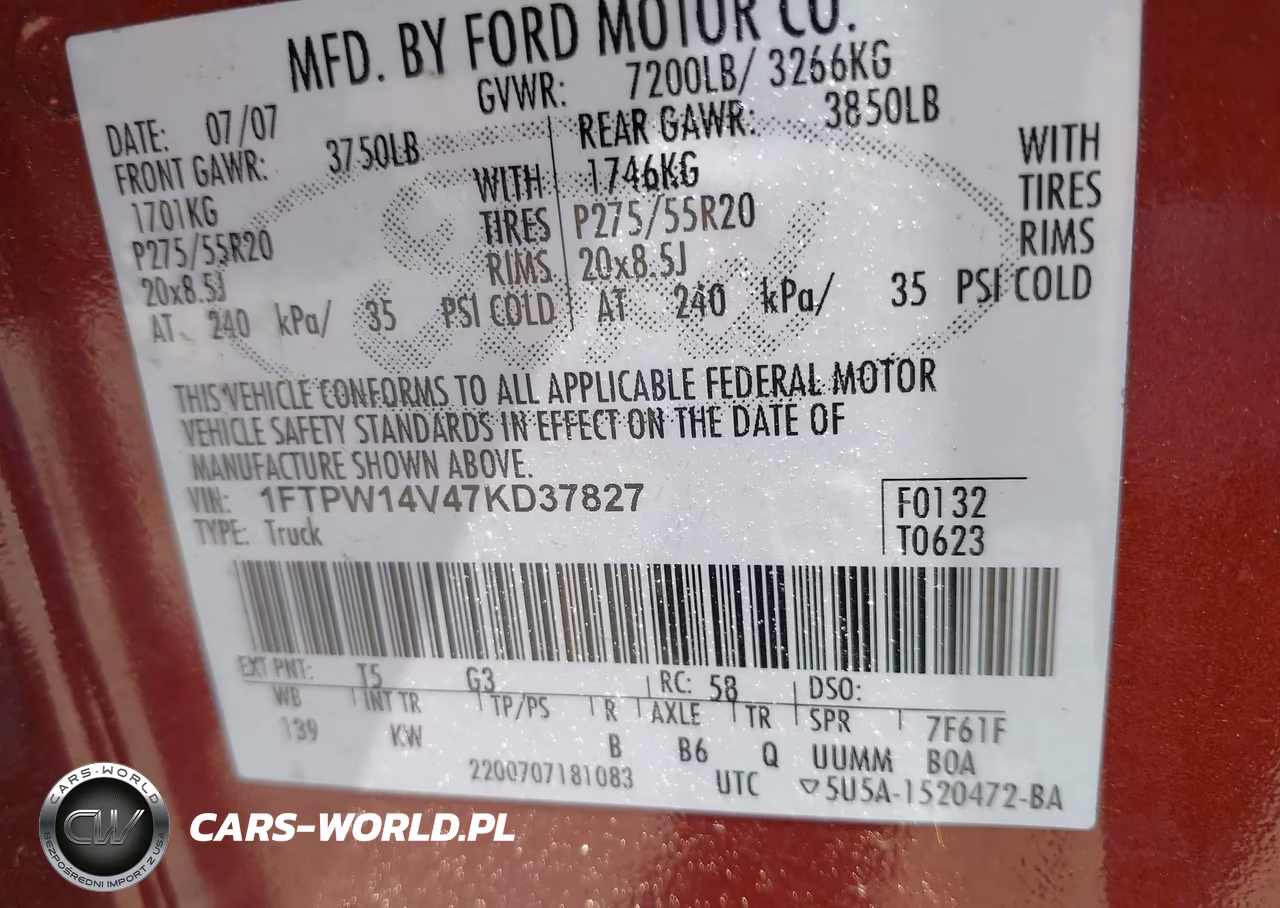 2007 Ford F-150 Fx4-Lariat-Xlt VIN:1FTPW14V47KD37827 - 9