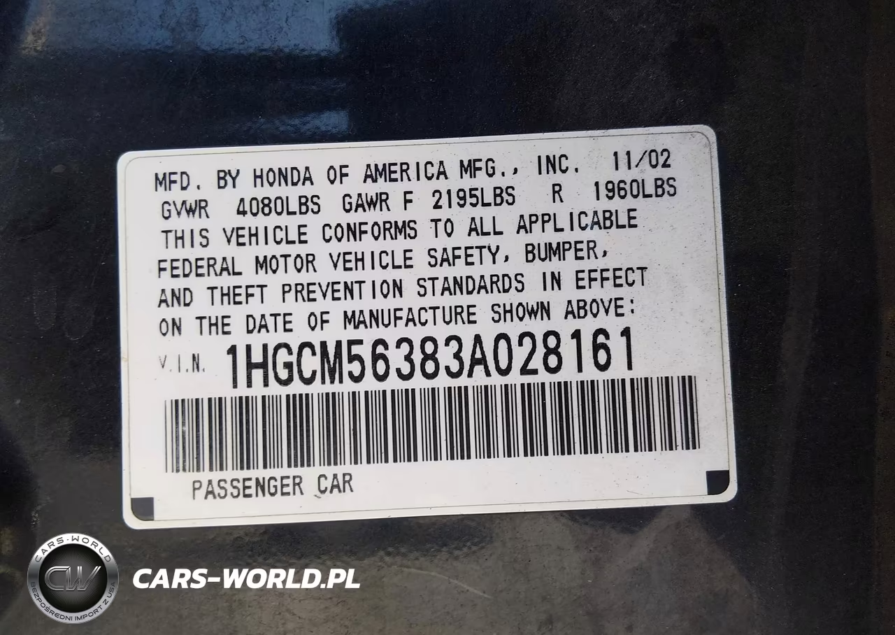 2003 Honda Accord 2.4 Lx VIN:1HGCM56383A028161 - 9
